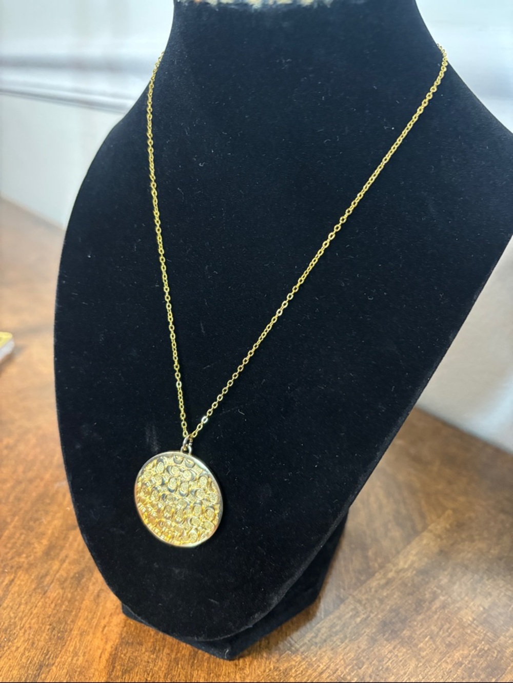 COACH Gold-Tone Circular C logo Pendant Necklace: 925 stamped chain - Picture 7 of 9